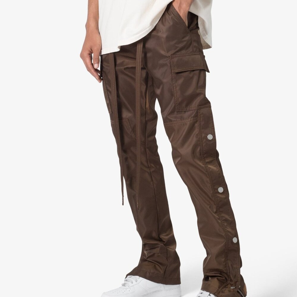 MNML Snap Zipper II Cargo Pants in Brown NWT Streetwear Snaps Velcro Closure